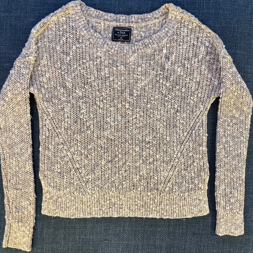 Abercrombie & Fitch Sweater XS Cropped Chunky Knit Neutral Crewneck Pullover
